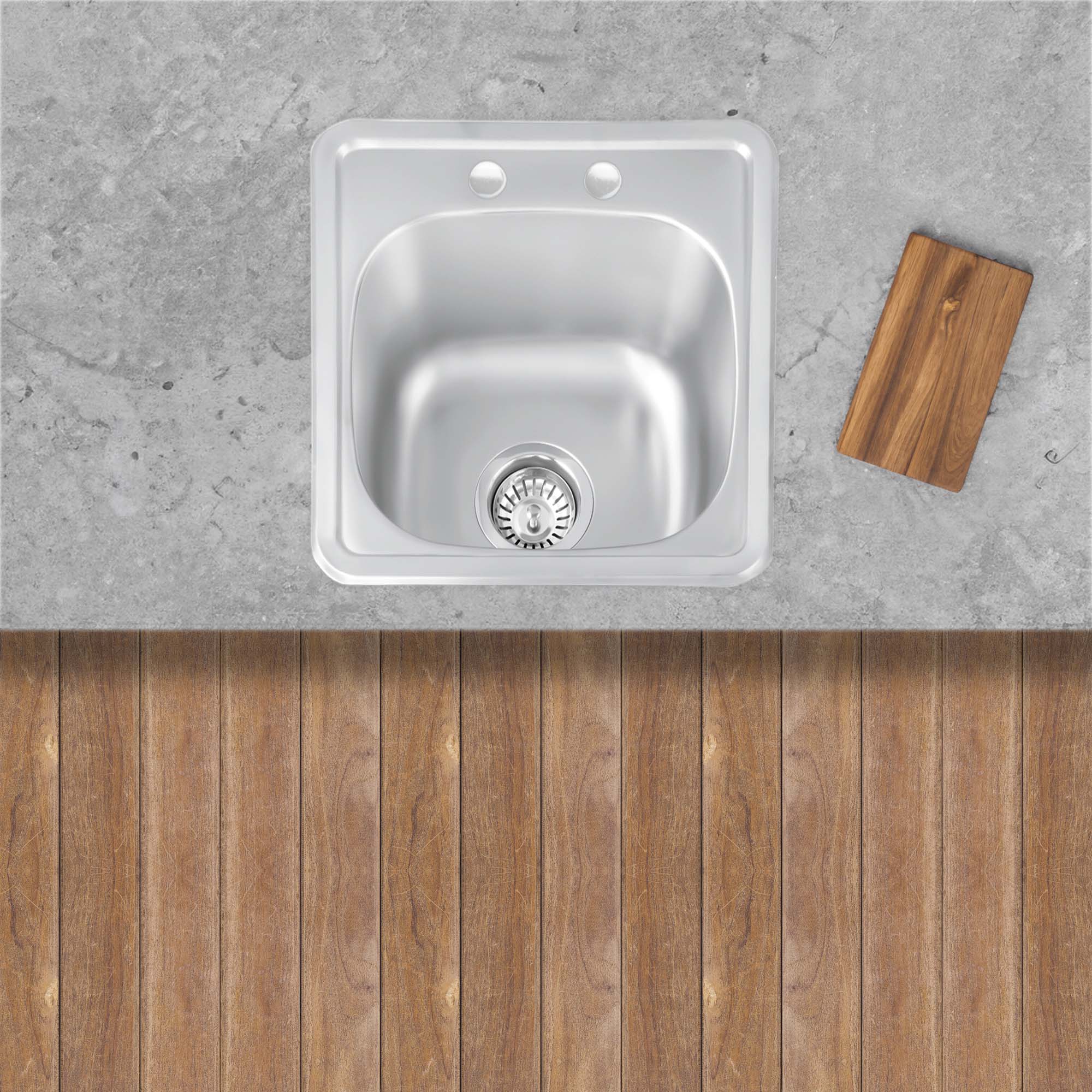 MEER Faucets by CNX | Tarja Sencilla de Acero Inoxidable Satinado, Fregadero para Cocina para Empotrar, 38 x 38 x 15 cm