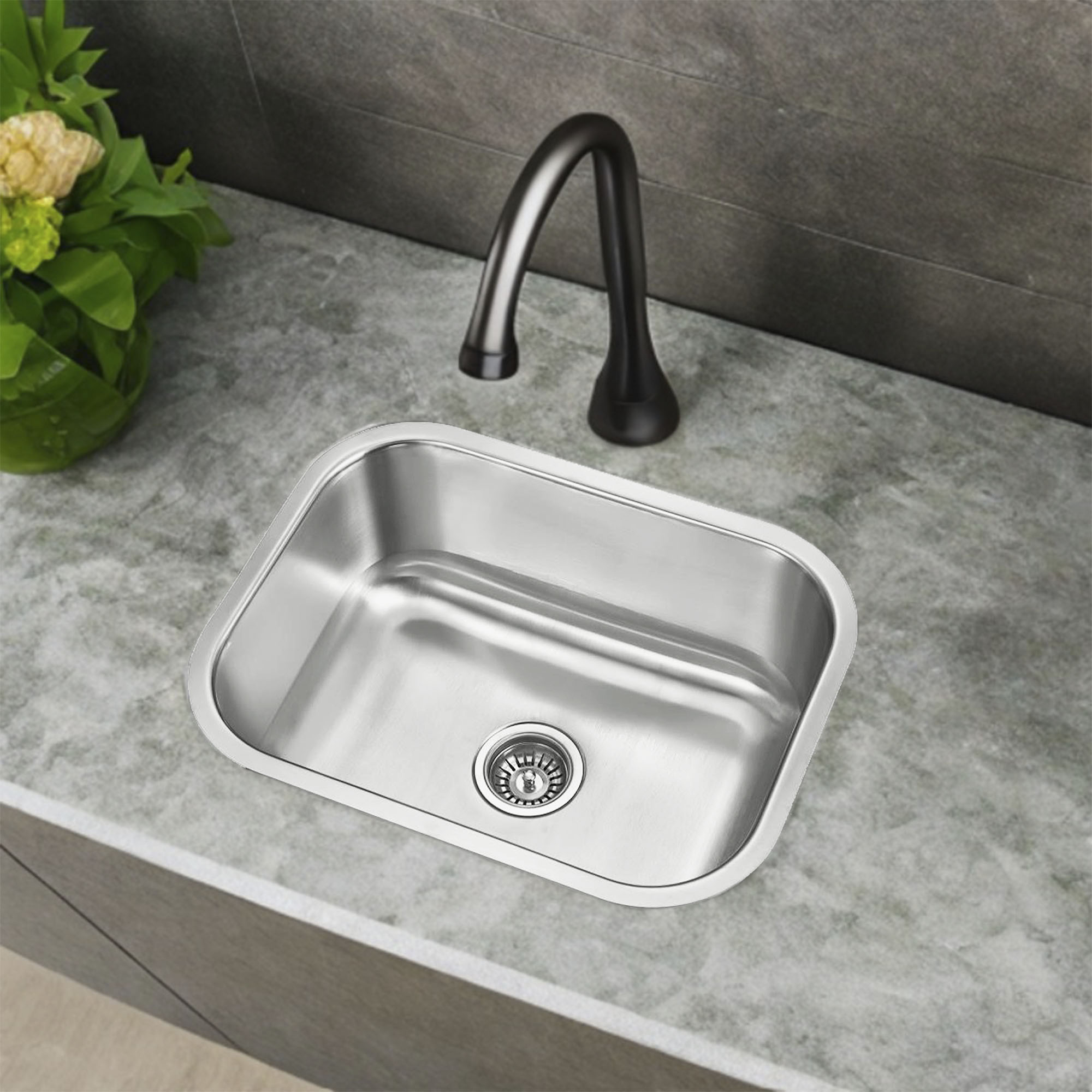 MEER Faucets by CNX | Fregadero para Cocina de Acero Inoxidable Calibre 18 para Submontar, Tarja Sencilla Satinada, 59 x 45 x 22 cm