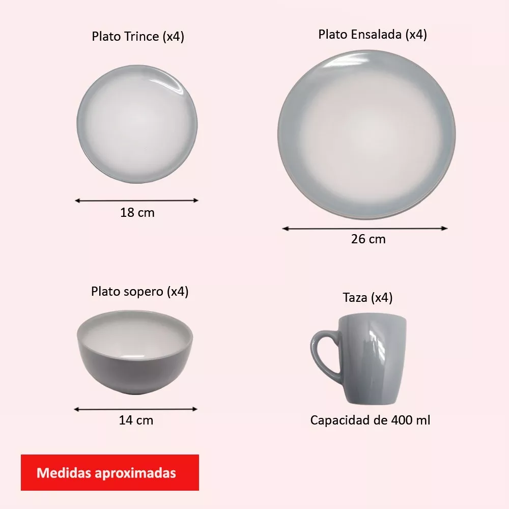 Royal Haus Vajilla Gris 16pz Ceramica Resistente
