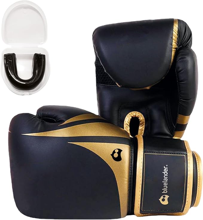 A Bluelander Guantes de Box, Guantes de Entrenamiento para Hombres y Mujeres, Protector Bucal Incluido, Absorción de Impactos, Correa de Velcro para Kickboxing, MMA