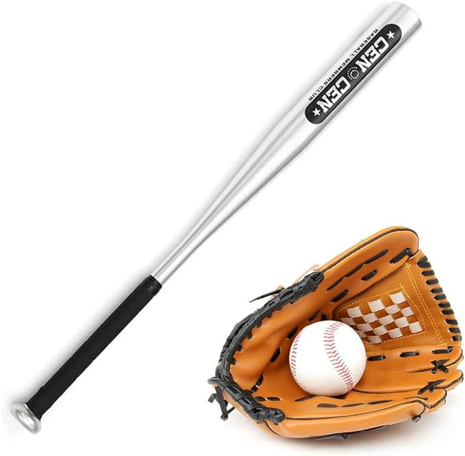 A GUYUN Juego De Bate de béisbol, 3 Sets. 1 Bate de béisbol de aleación de Aluminio de 25 "63 cm de Largo, 1 ud. 10,5" tamaño para Guante de PVC para niños y 1 ud. Bolsa de béisbol estándar de 9"