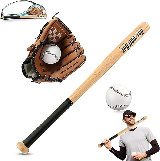 A Juego de Pelota de Béisbol, Bate de Béisbol + Guante + Béisbol, Baseball Bat Clásico Kit Béisbol de Entrenamiento Deporte Bate de Béisbol para Jóvenes Niños Adolescentes Adulto 32.6Pulgada