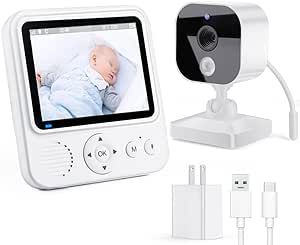 A vantisan Monitor Bebé, 2.8''HD Monitor con Camara para Bebe Portable Screen, Visión Nocturna Infrarroja, Monitoreo de Temperatura, Comunicación bidireccional, Canciones de Cuna y Encriptación Digital