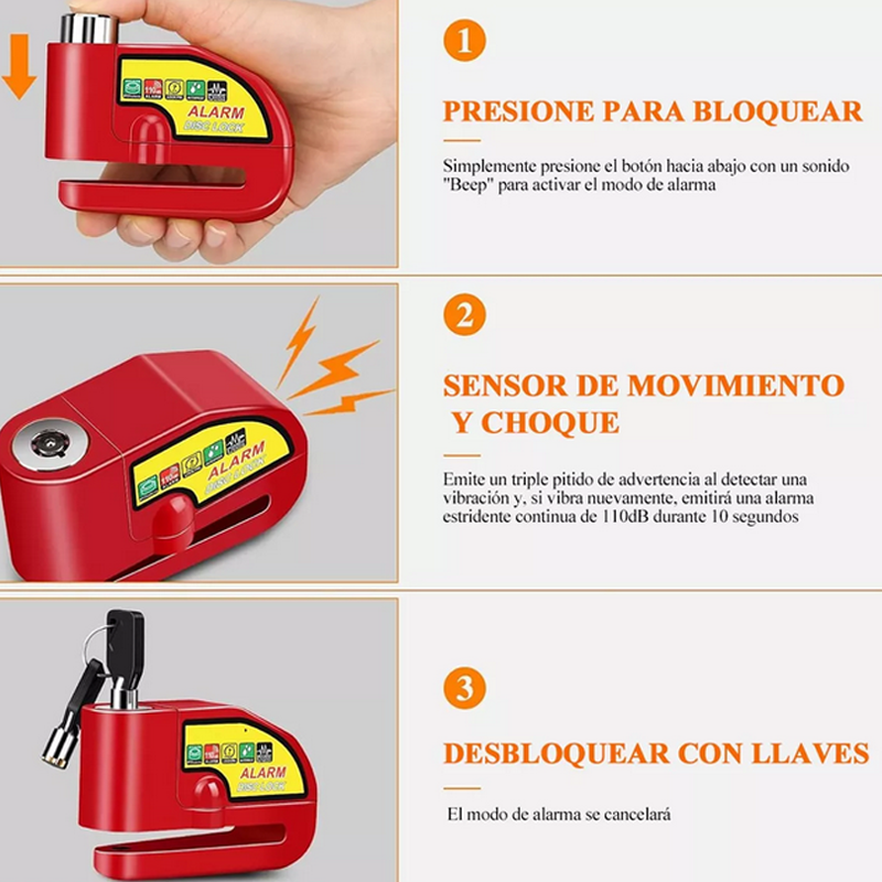 Candado Disco Alarma De Seguridad Moto Accesorios 110db