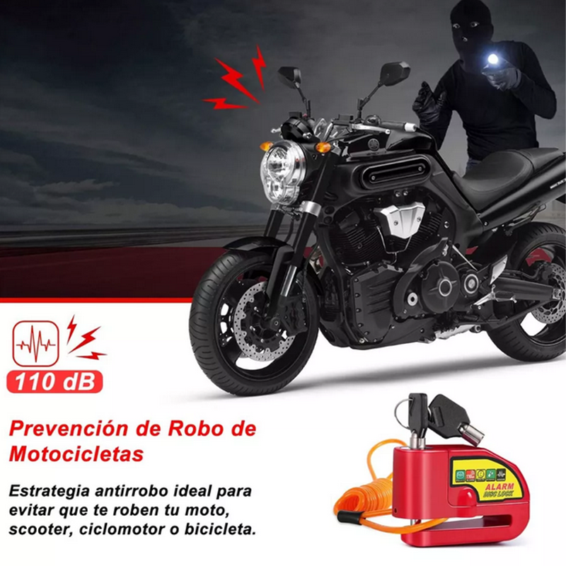 Candado Disco Alarma De Seguridad Moto Accesorios 110db