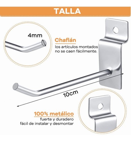 Gancho Blister Panel Ranurado Exhibipanel 15 cm 50 Piezas