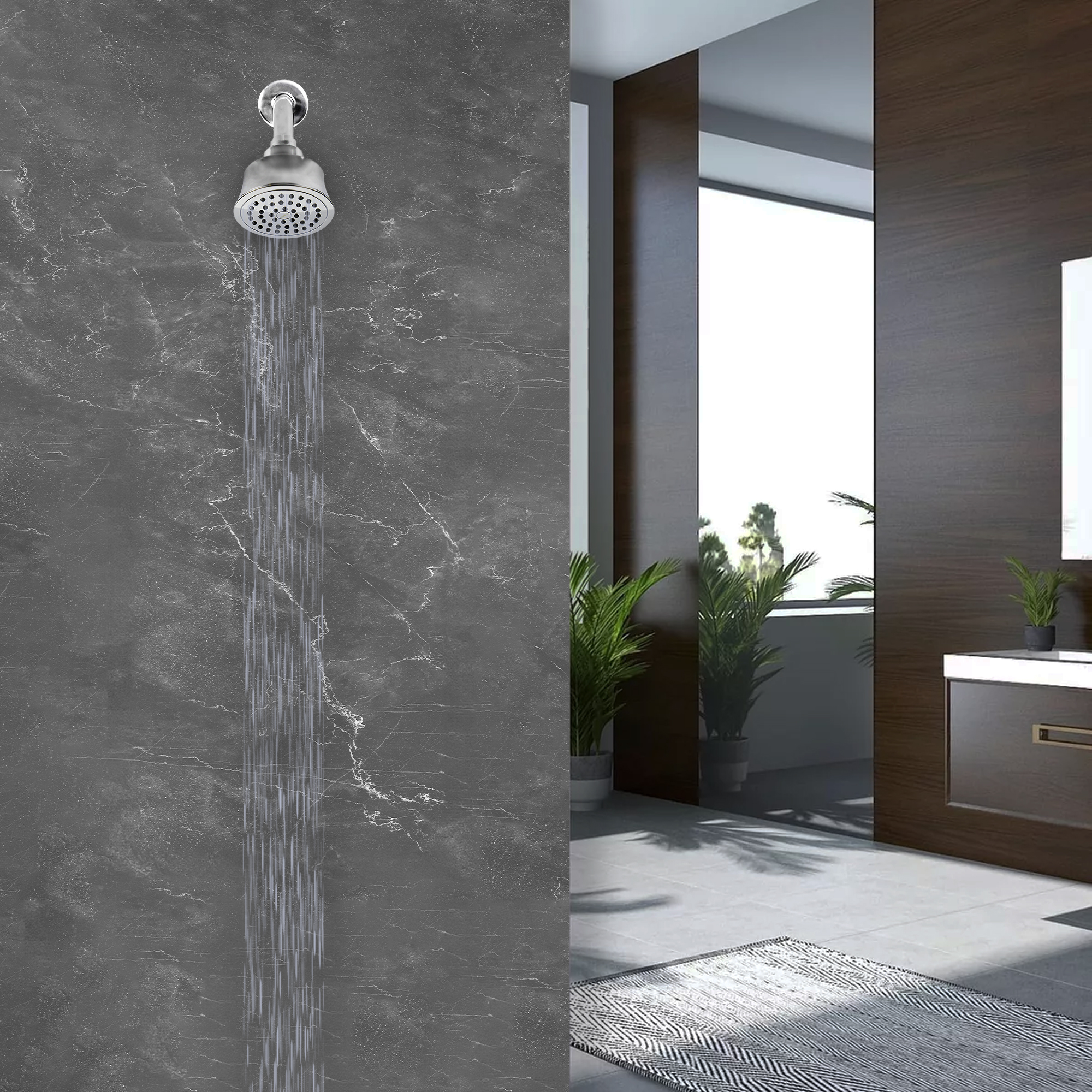 MEER Faucets  by CNX | Regadera Redonda de 10 cm con Cuello de 15 cm, Cabezal de Ducha de ABS con Tubo de Metal Cromado. Multiposición, Anti-Sarro y Funciona con Presión Baja