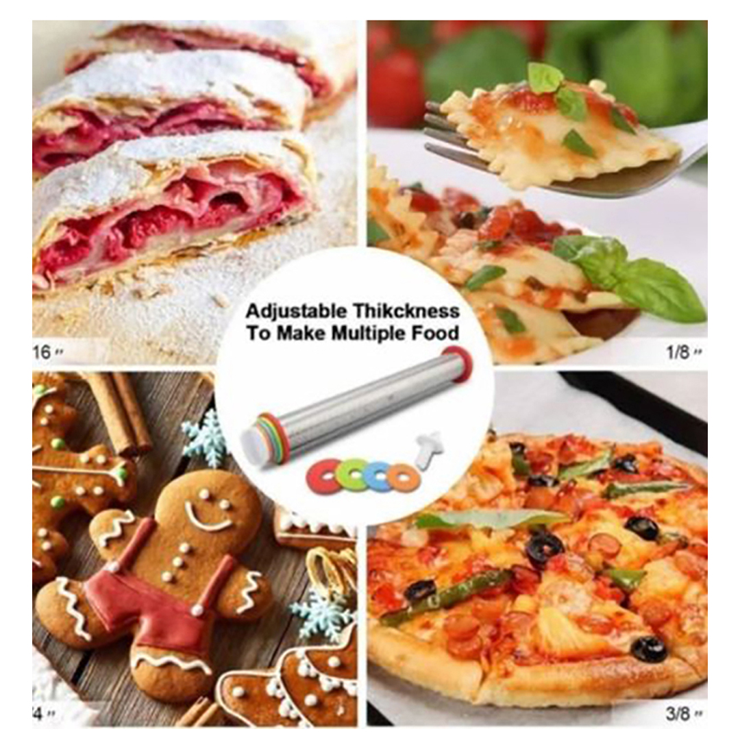 Aleissi Rodillo de Acero Nivelador Emparejador de Masa Pastel Reposteria Fondant 4 Niveles Altura