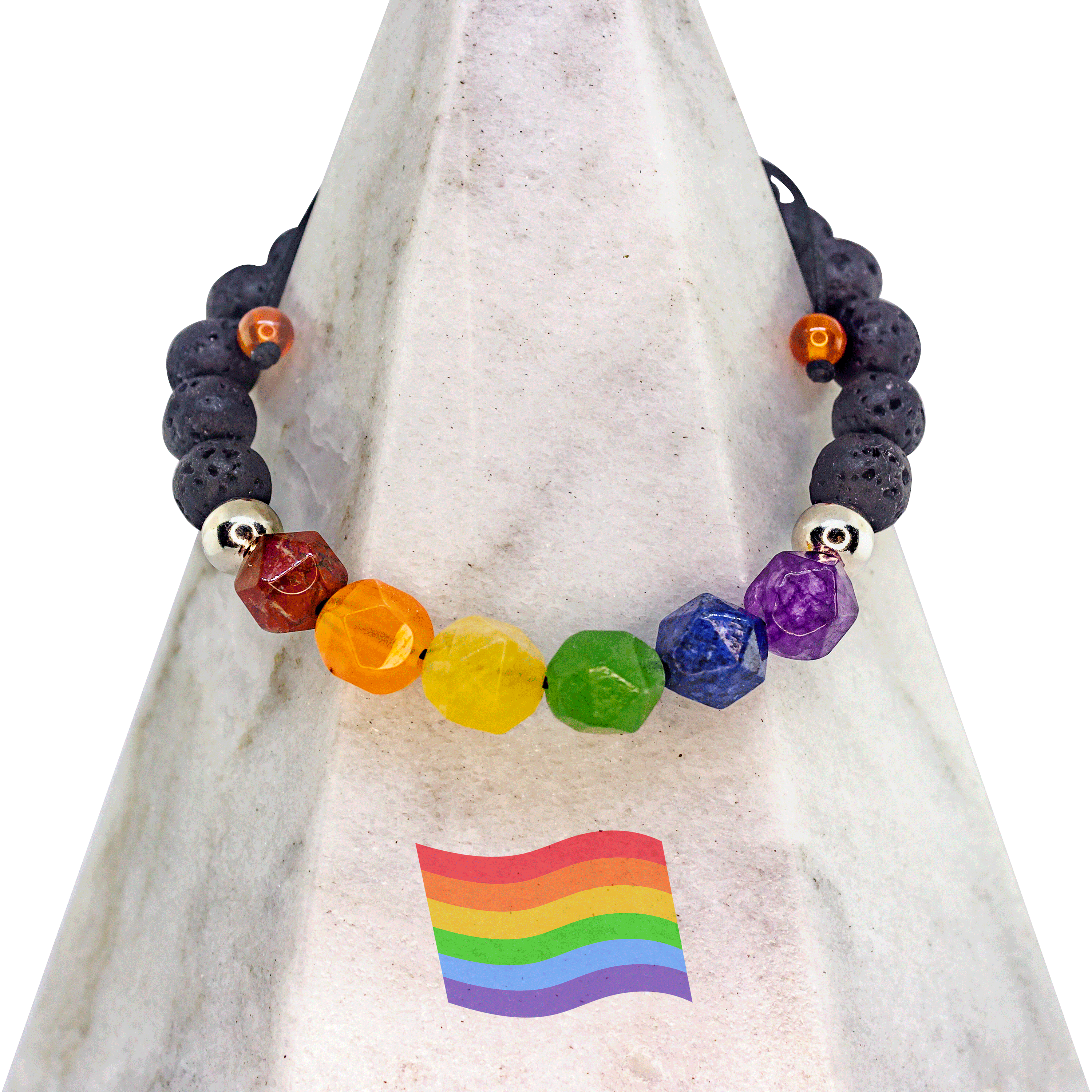 Pulsera Pride LGBT Cuarzos Naturales Facetados y Plata genuina.