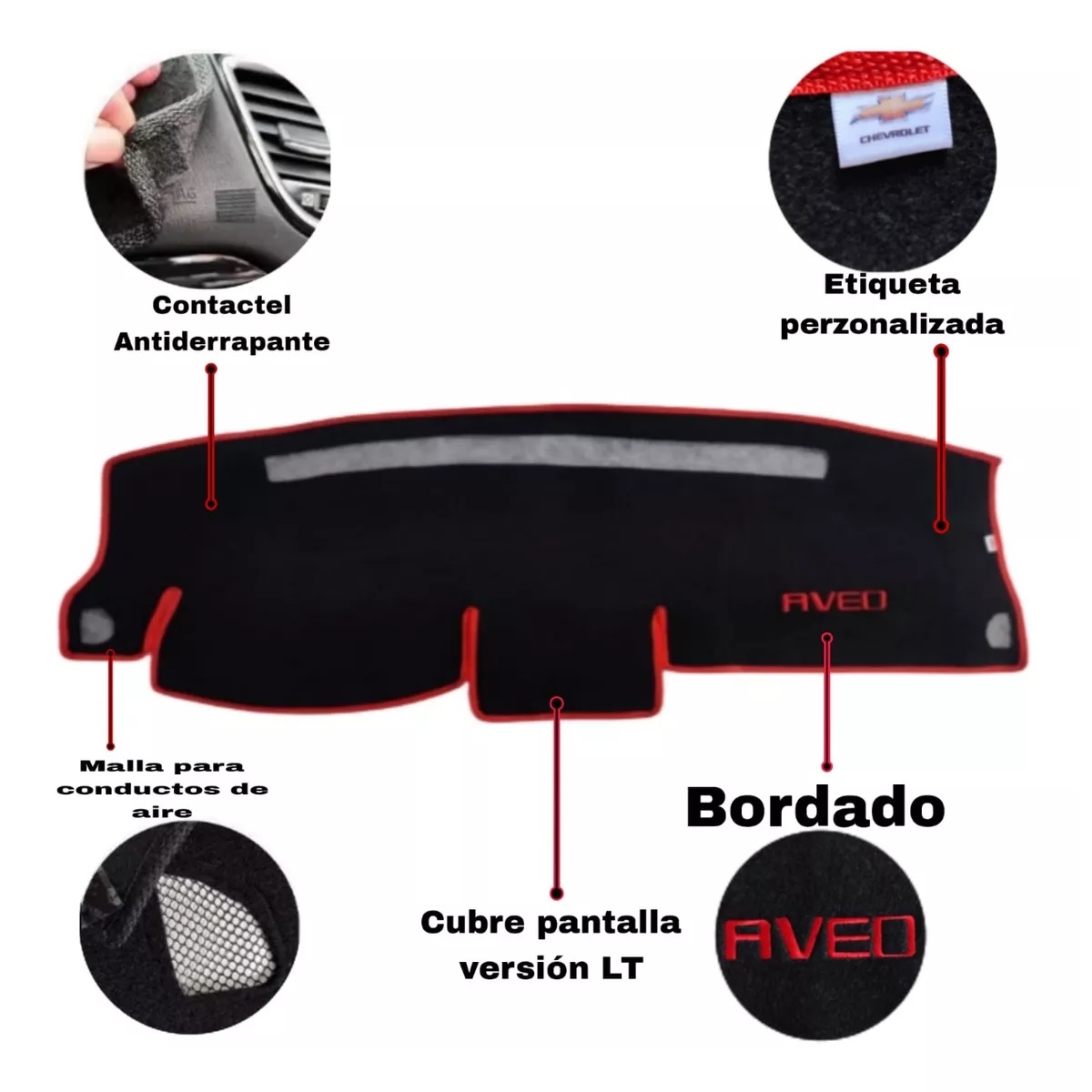 Tapete Cubre Tableros Aveo 2024 Negro/Rojo