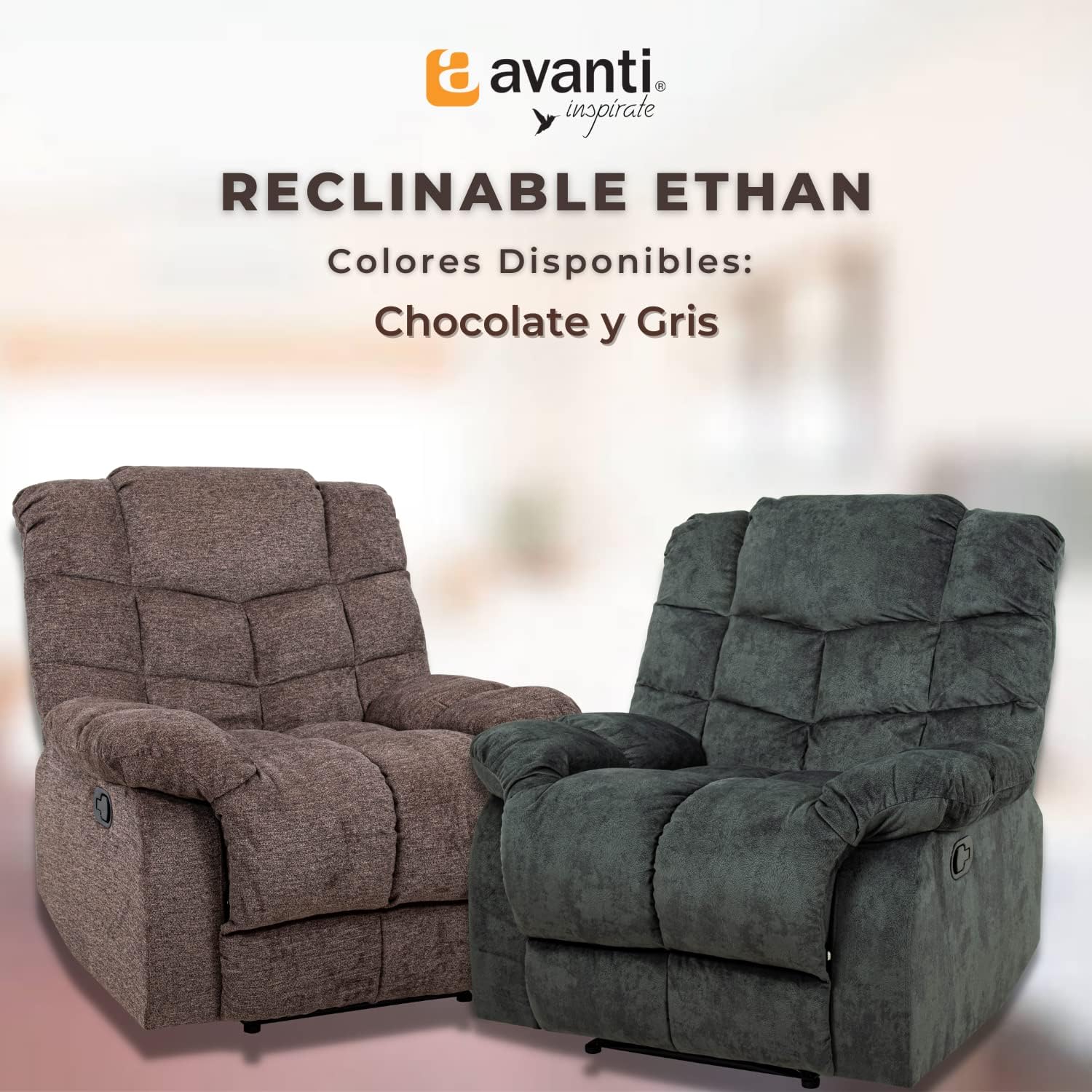 Sillón Reclinable Reposet Manual Ethan de tela color Gris.