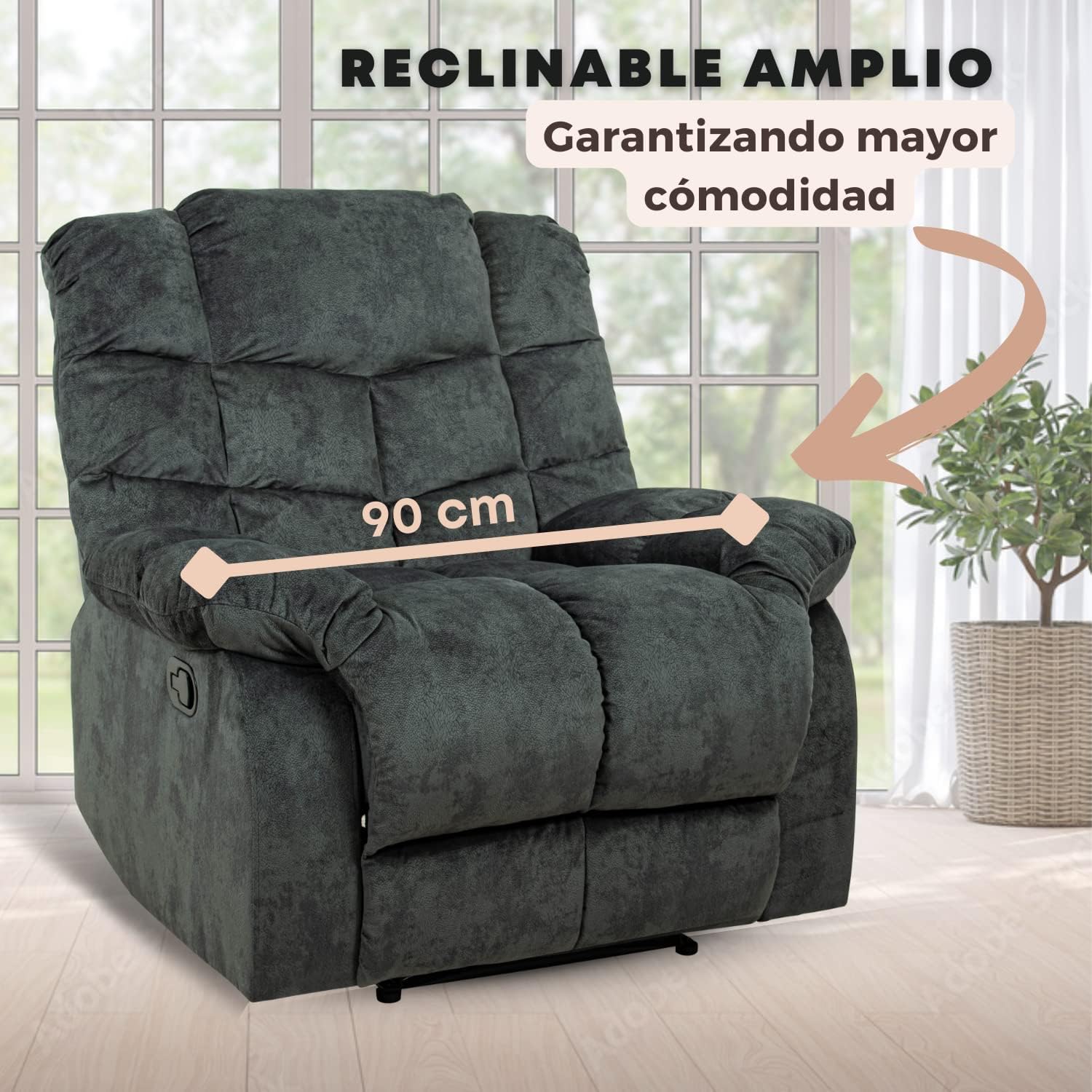 Sillón Reclinable Reposet Manual Ethan de tela color Gris.