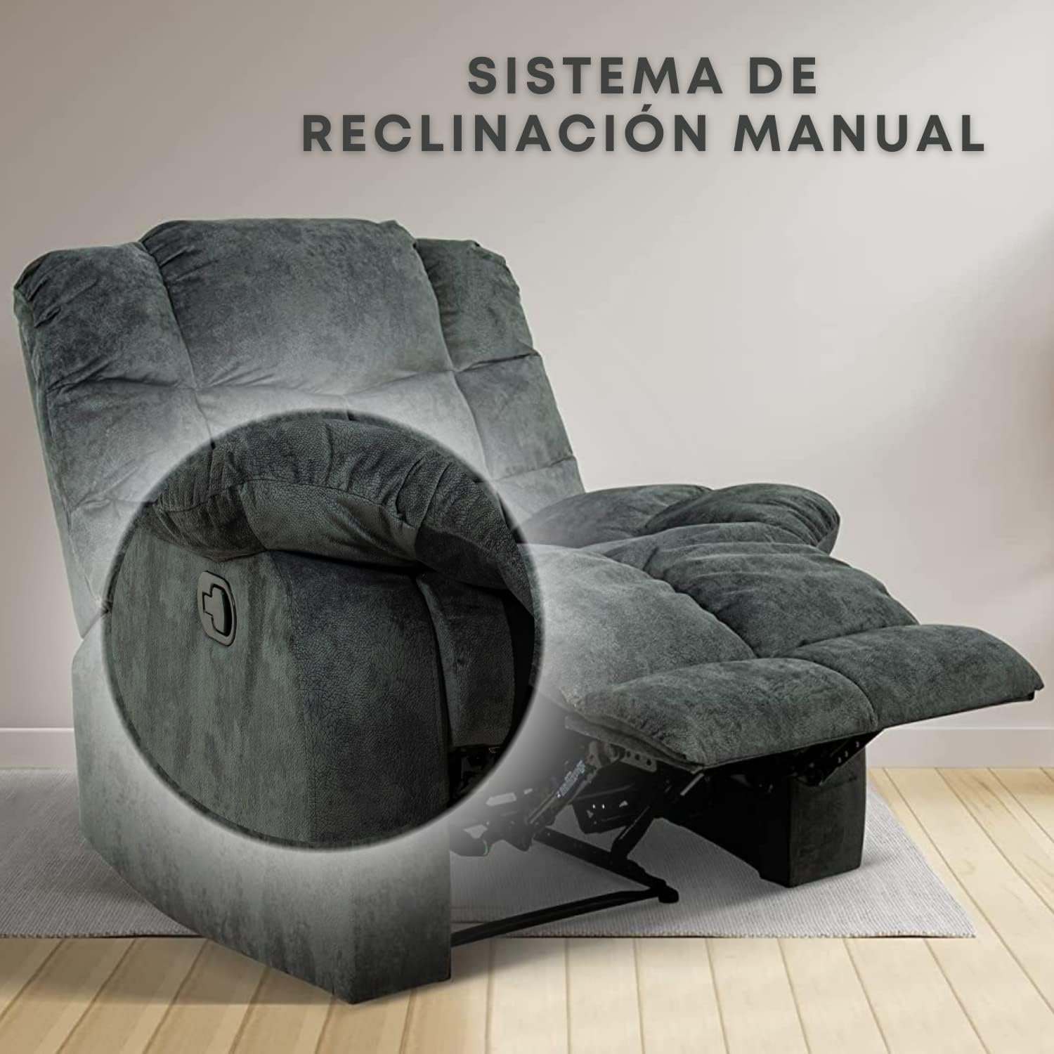 Sillón Reclinable Reposet Manual Ethan de tela color Gris.