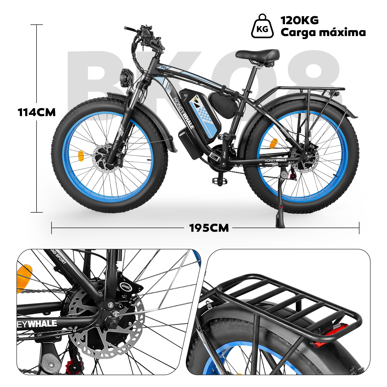 Bicicleta eléctrica de montaña Honey Whale BK08 Azul.