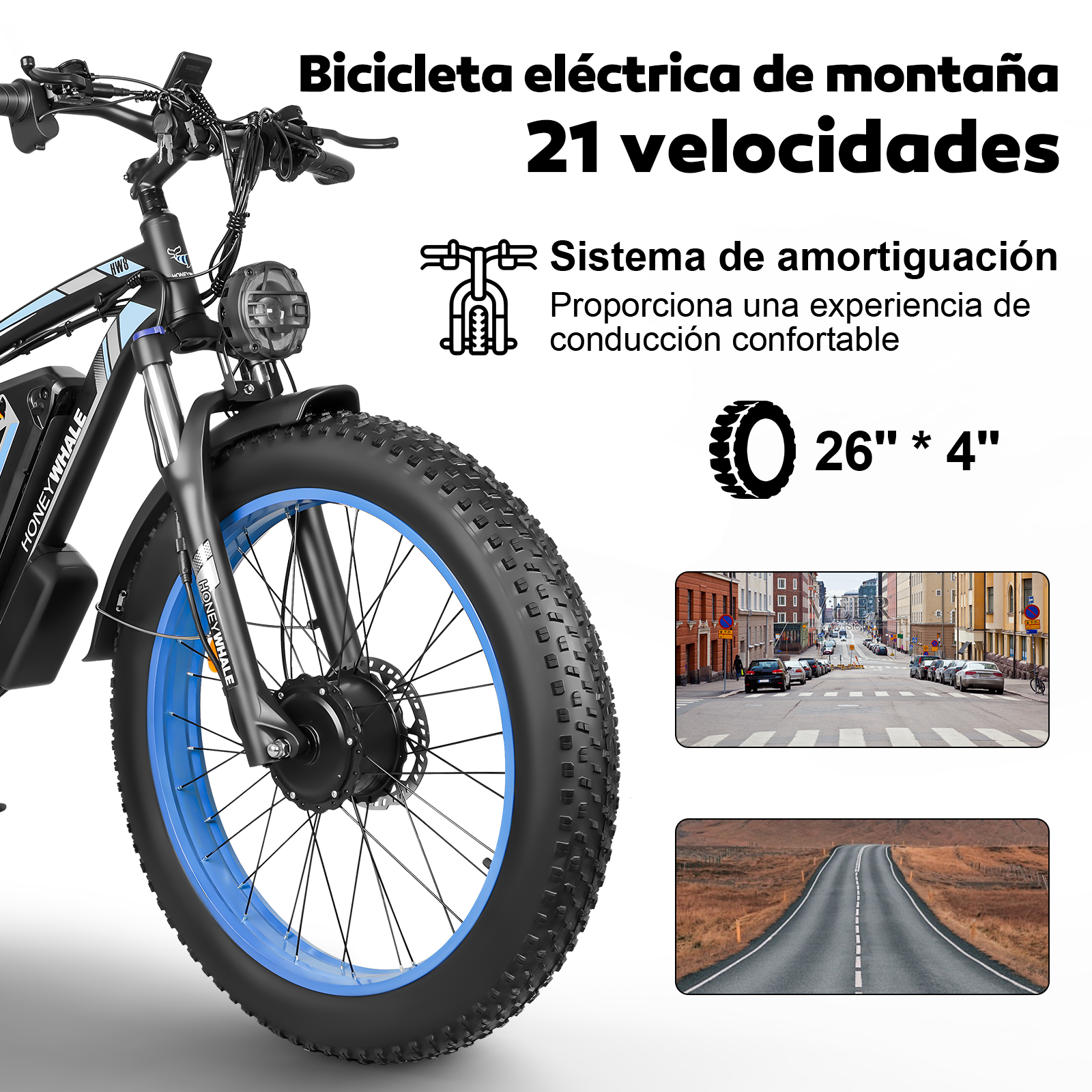 Bicicleta eléctrica de montaña Honey Whale BK08 Azul.