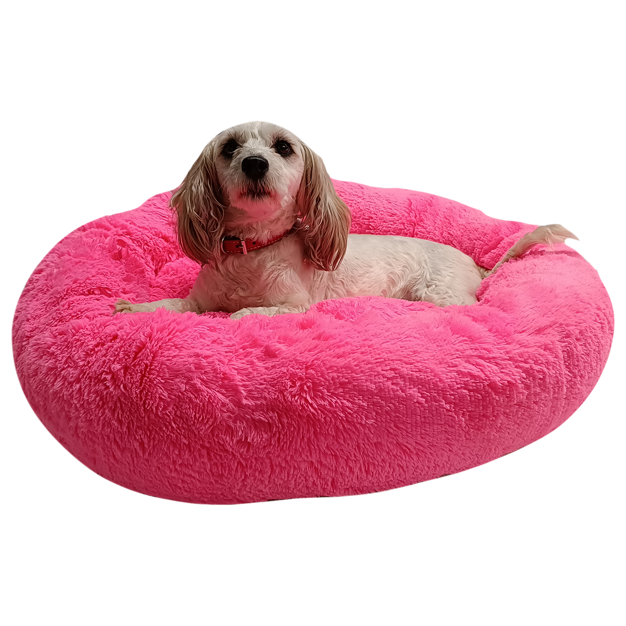 Cama para perro o gato de Peluche Confortable, Tres Tamaños, Color Rosa Blitz.