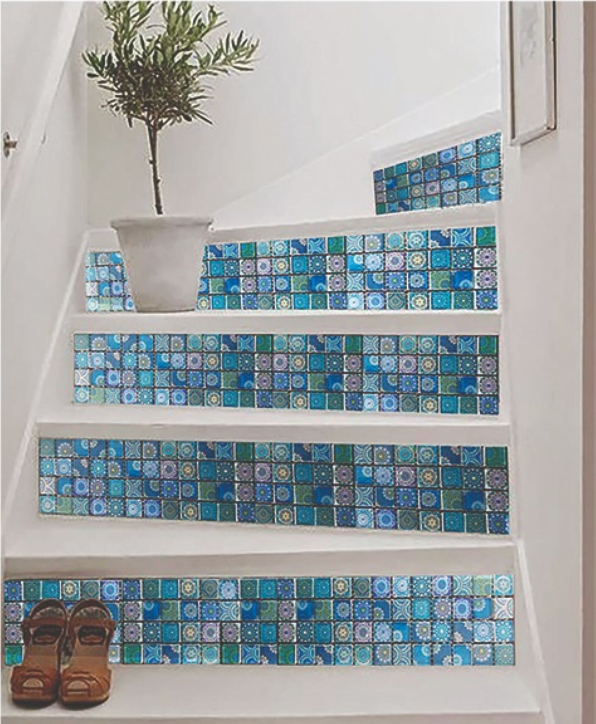 Malla o Mosaico Decorativo de vidrio ACA, medida 30 x 30 cms. (base por altura). Diseño en tonos azules. Caja de 5 piezas.