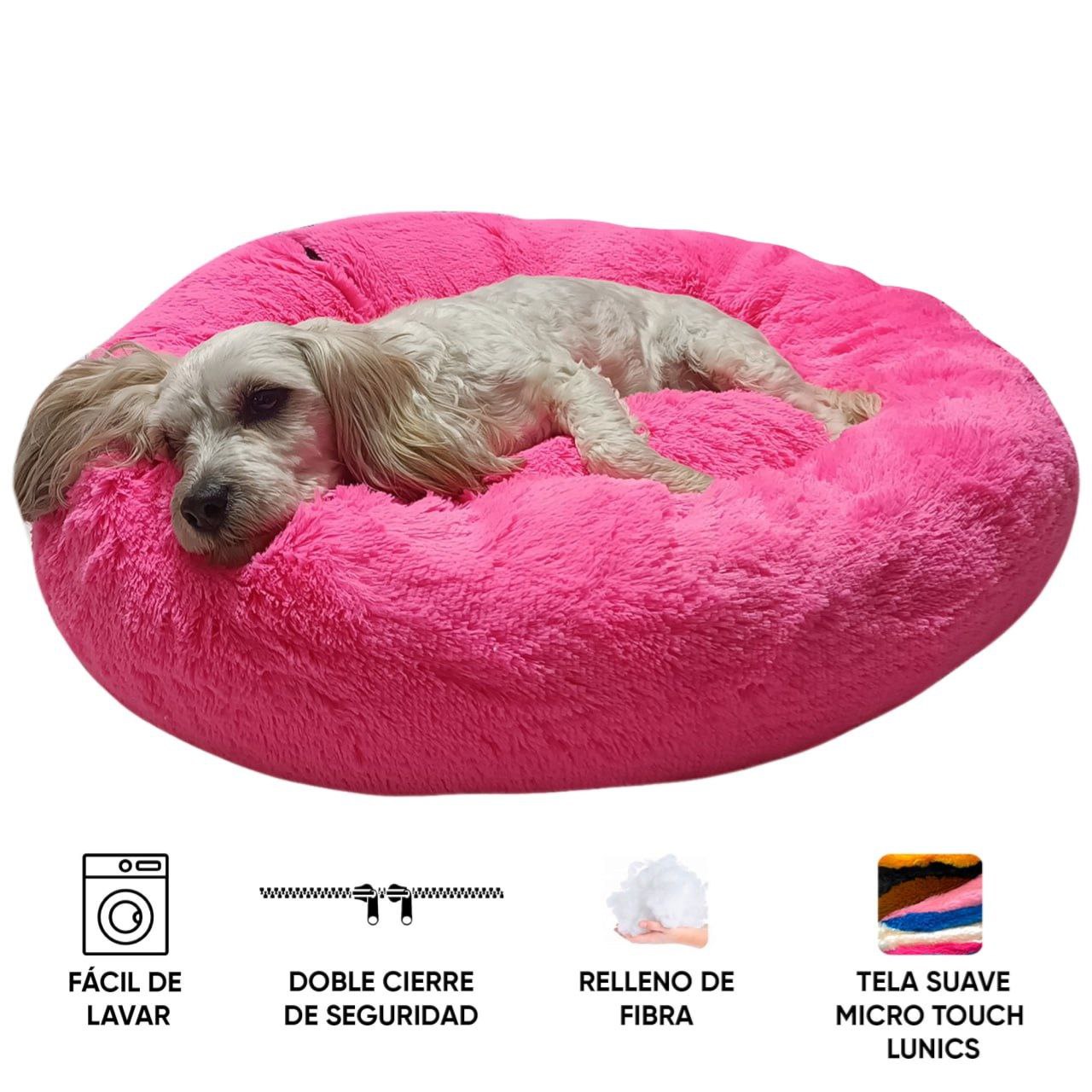 Cama para perro o gato de Peluche Confortable, Tres Tamaños, Color Rosa Blitz.