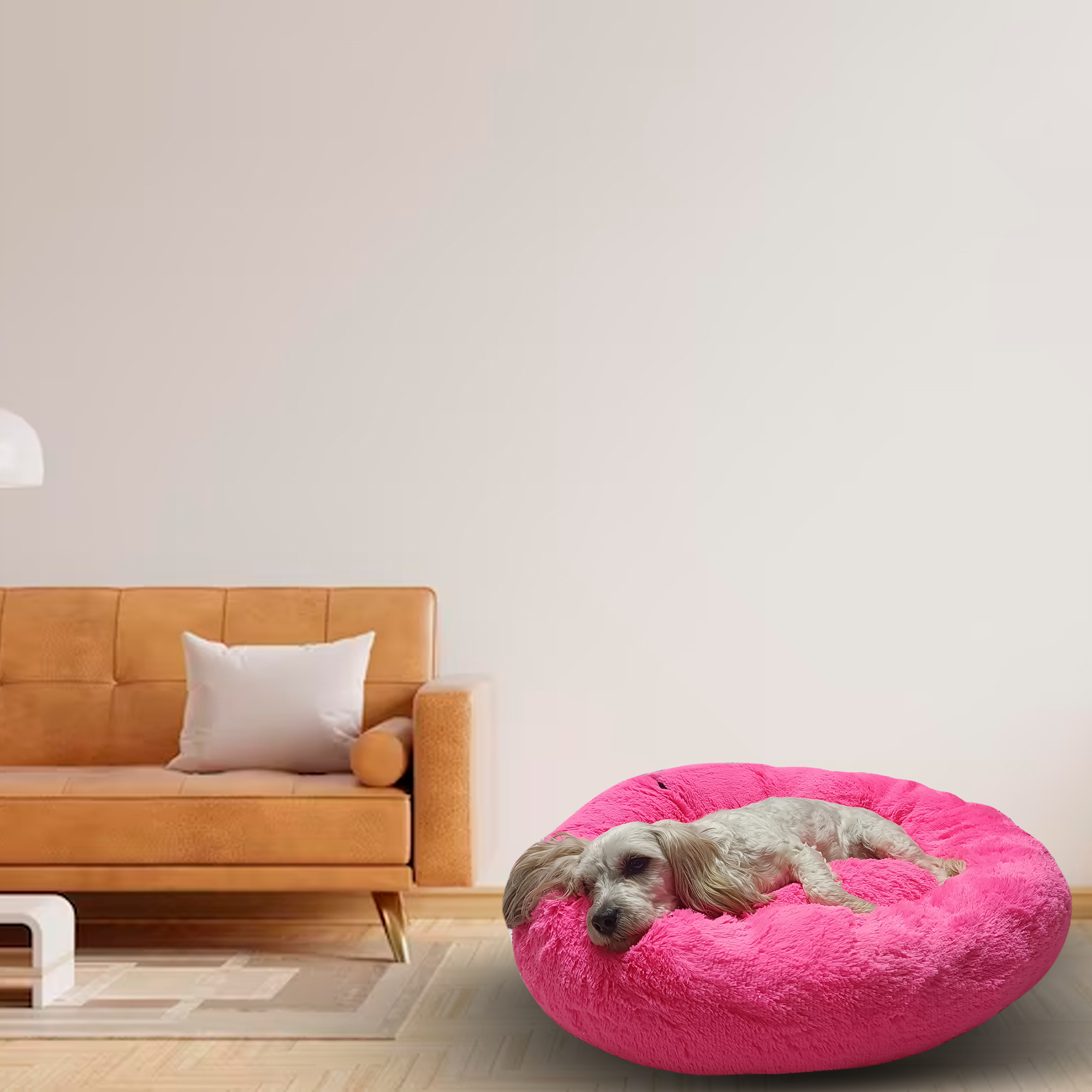 Cama para perro o gato de Peluche Confortable, Tres Tamaños, Color Rosa Blitz.