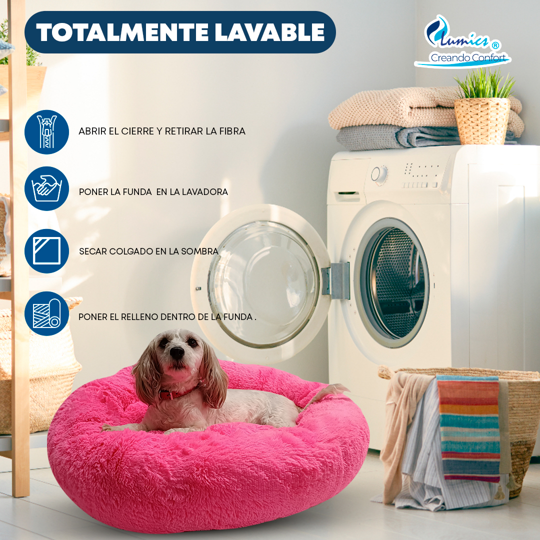 Cama para perro o gato de Peluche Confortable, Tres Tamaños, Color Rosa Blitz.