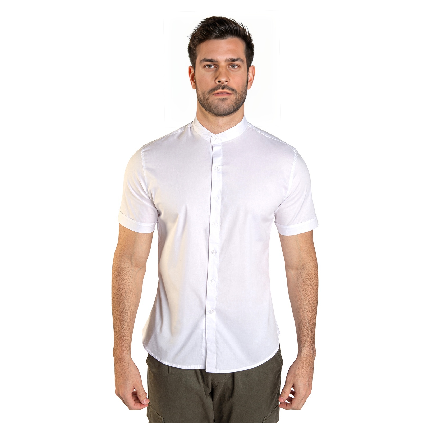 Camisa Manga Corta Cuello Mao Color Blanco Para Hombre CHB Chili