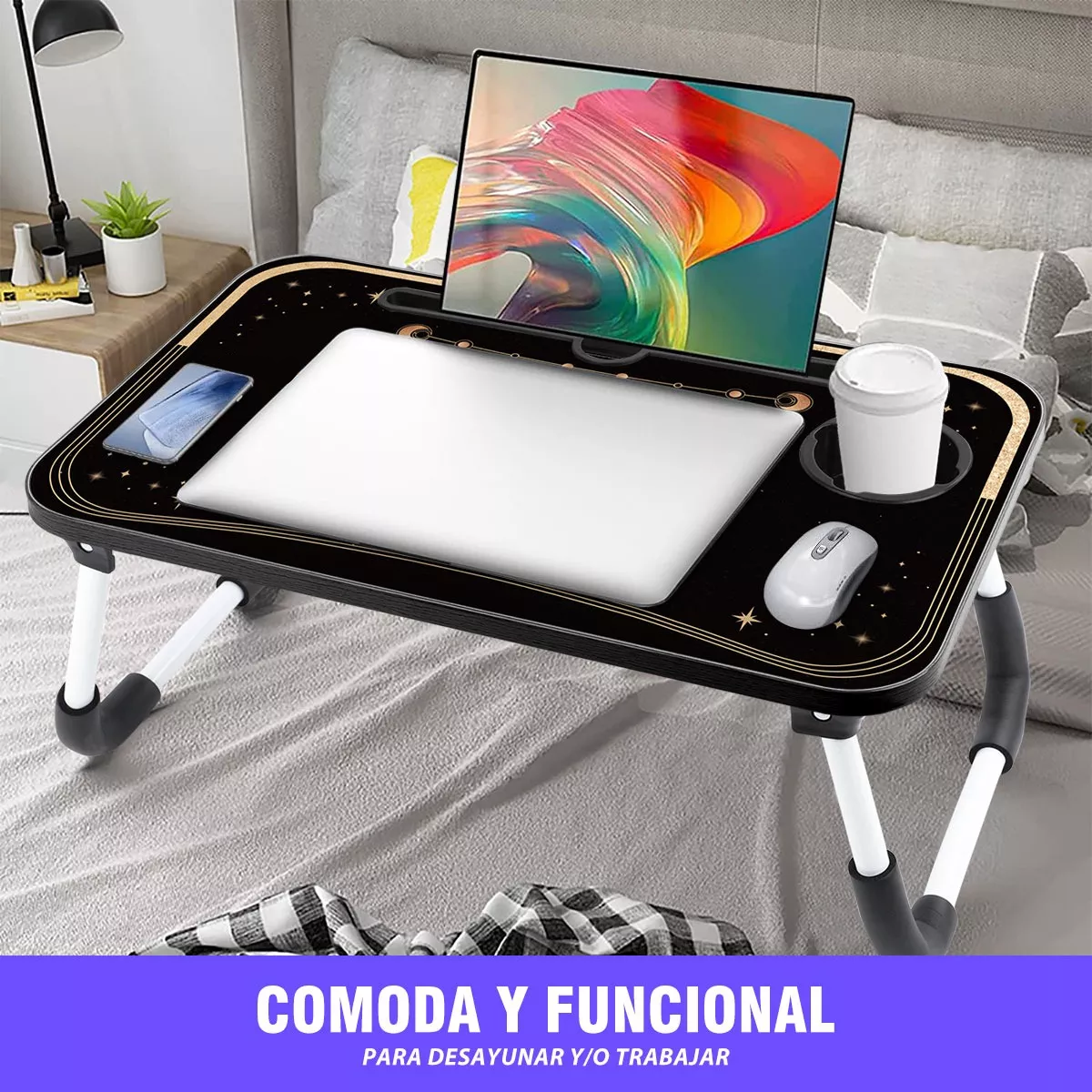 Mesa Plegable Portafolio De Madera Soporte Laptop Portátil Negro Luna