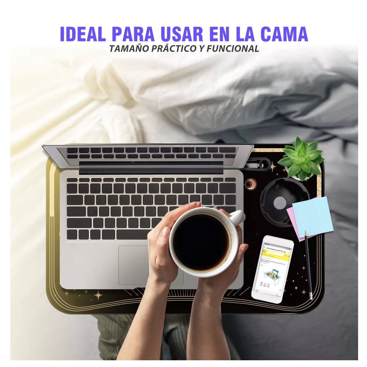 Mesa Plegable Portafolio De Madera Soporte Laptop Portátil Negro Luna