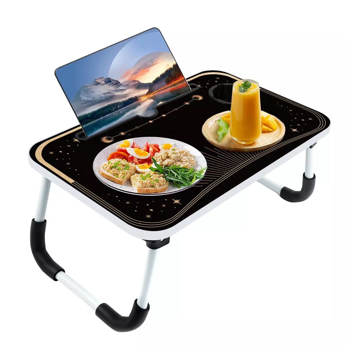 Mesa Plegable Portafolio De Madera Soporte Laptop Portátil Negro Luna