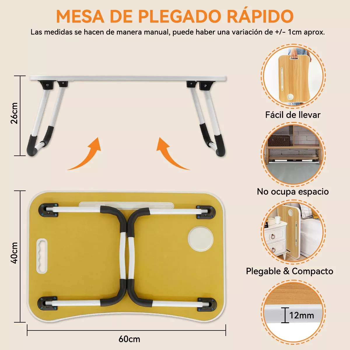 Mesa Plegable De Madera Soporte Para Laptop Con Asa Portátil Madera