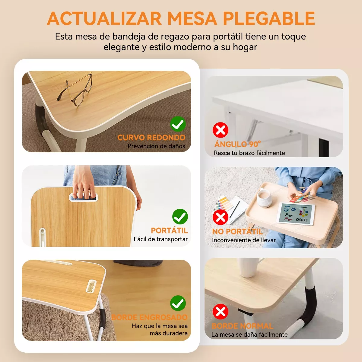 Mesa Plegable De Madera Soporte Para Laptop Con Asa Portátil Madera