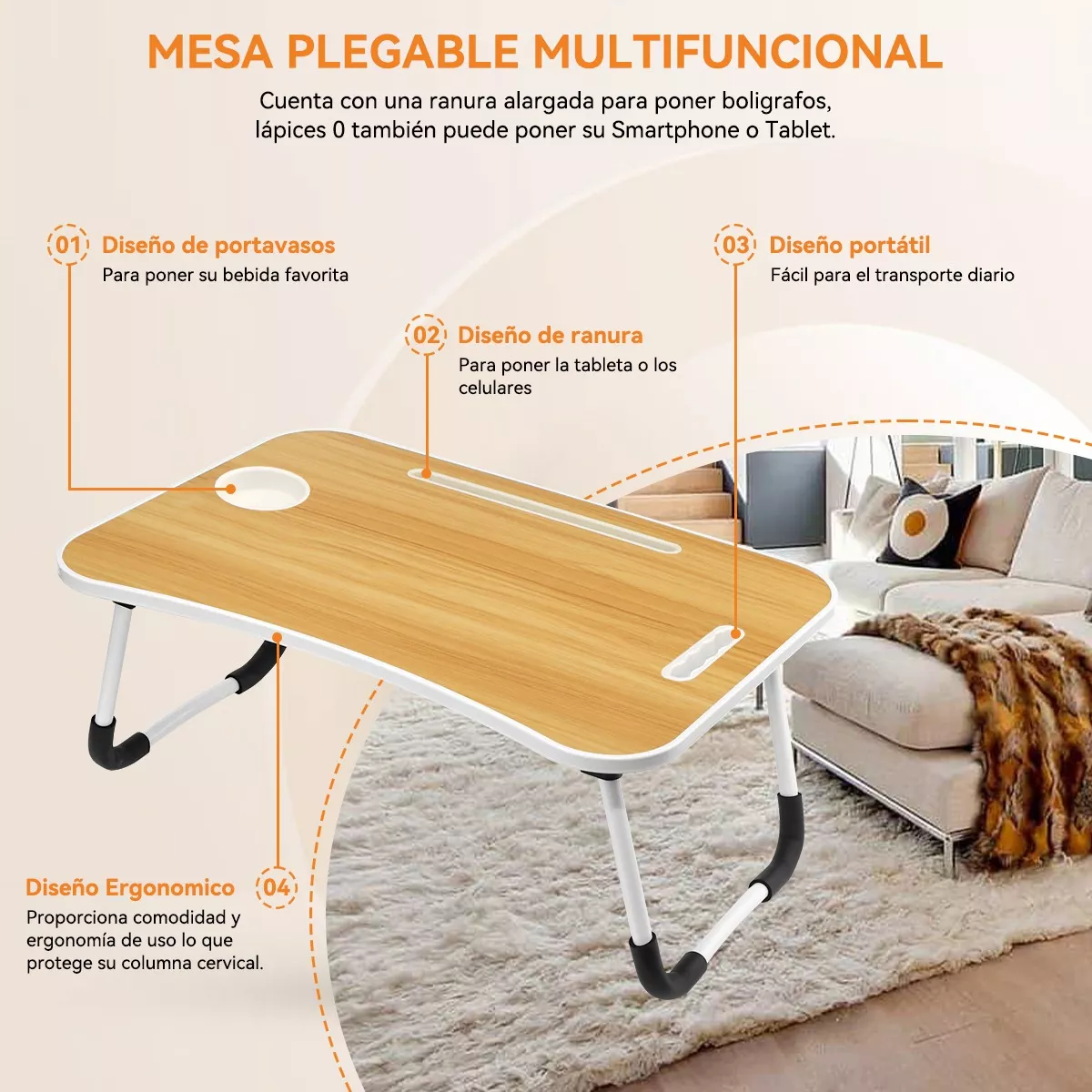 Mesa Plegable De Madera Soporte Para Laptop Con Asa Portátil Madera