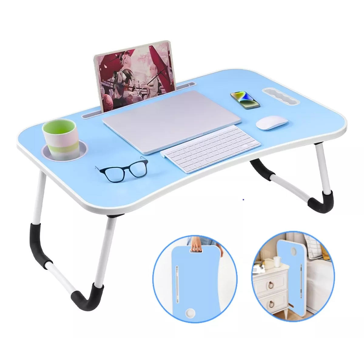 Mesa Plegable Portátil Para Laptop/cama Multiusos Escritorio Azul