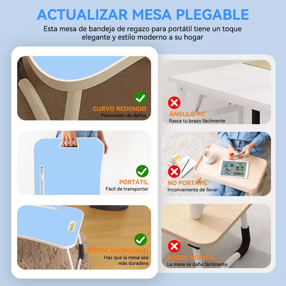Mesa Plegable Portátil Para Laptop/cama Multiusos Escritorio Azul