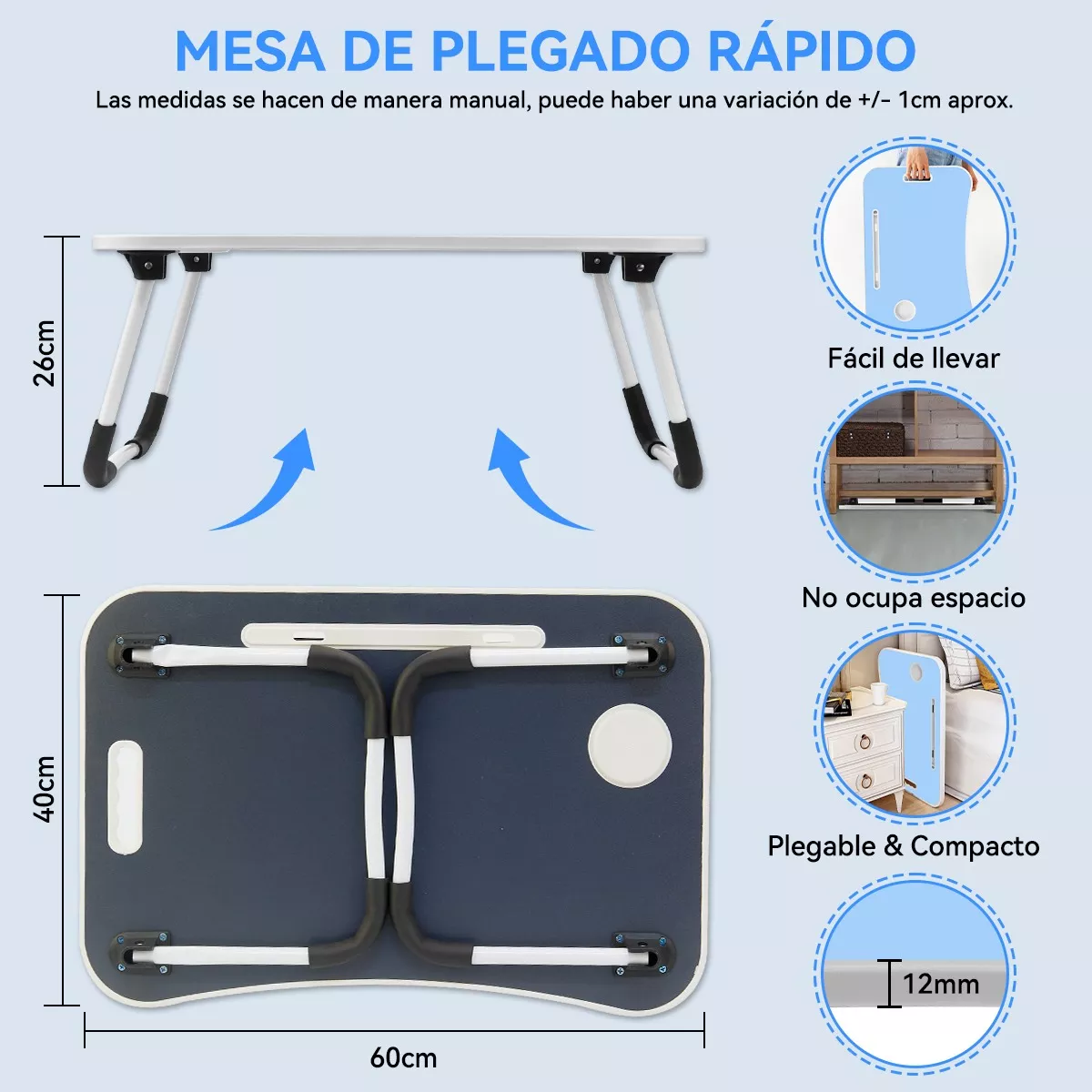Mesa Plegable Portátil Para Laptop/cama Multiusos Escritorio Azul
