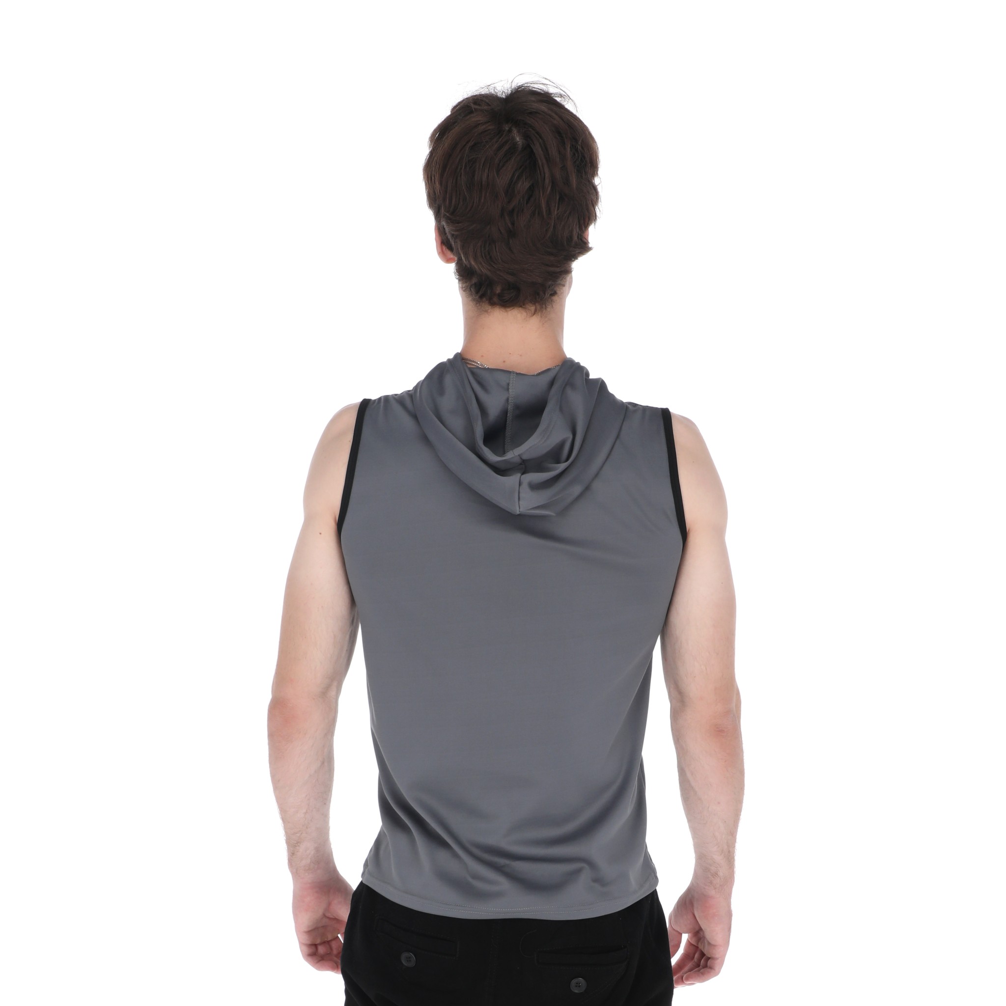 Playera Deportiva Sin Mangas Con Capucha Color Gris Para Hombre