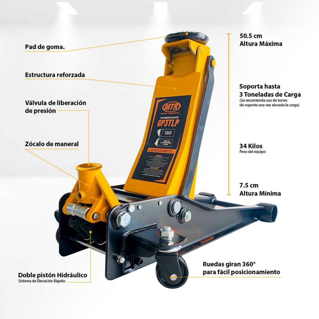Gato hidraulico de patin 3T MTR GP-3TLP.