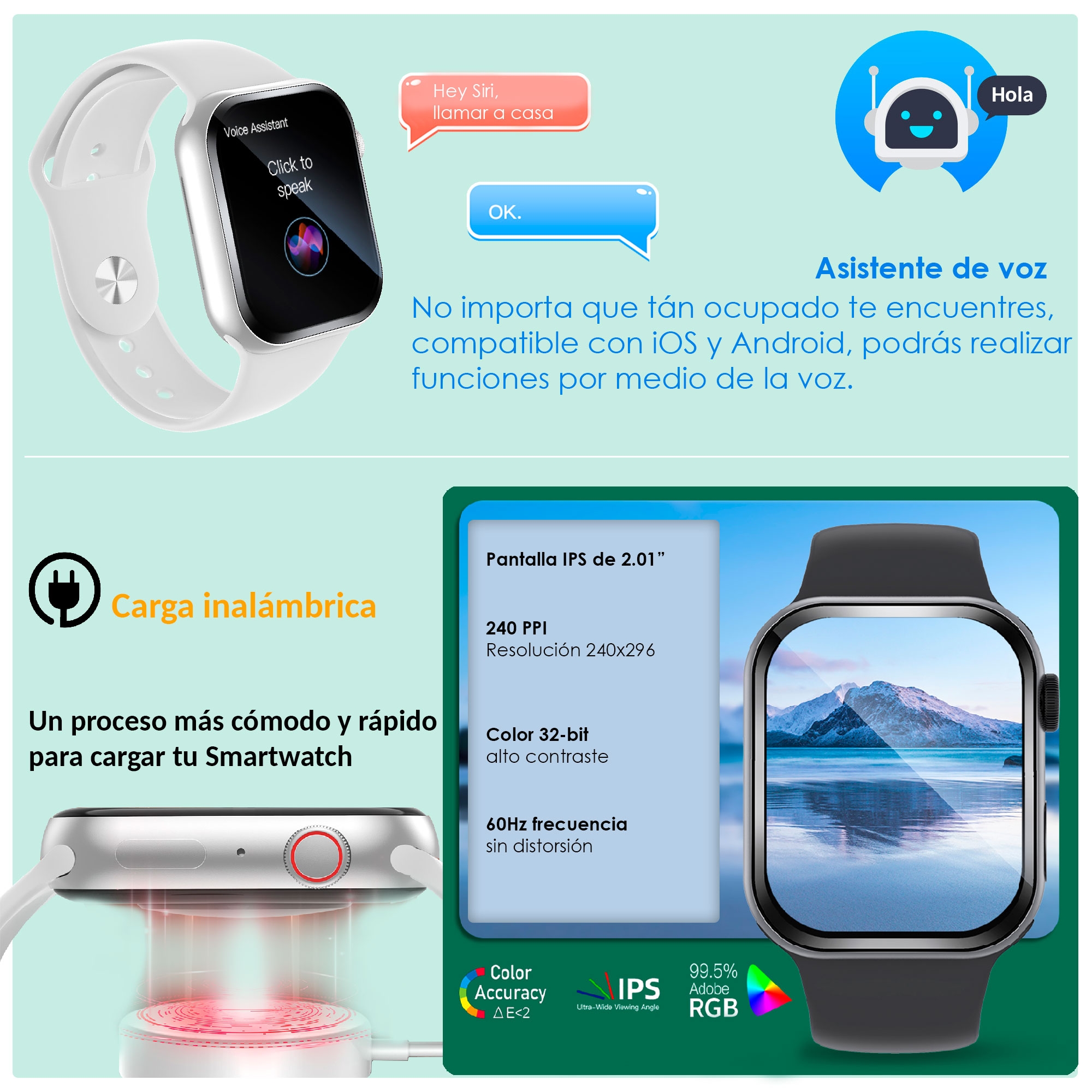 Reloj Smartwatch VAK f9 IP67 Metal Apple Health pasos Calorias Blanco