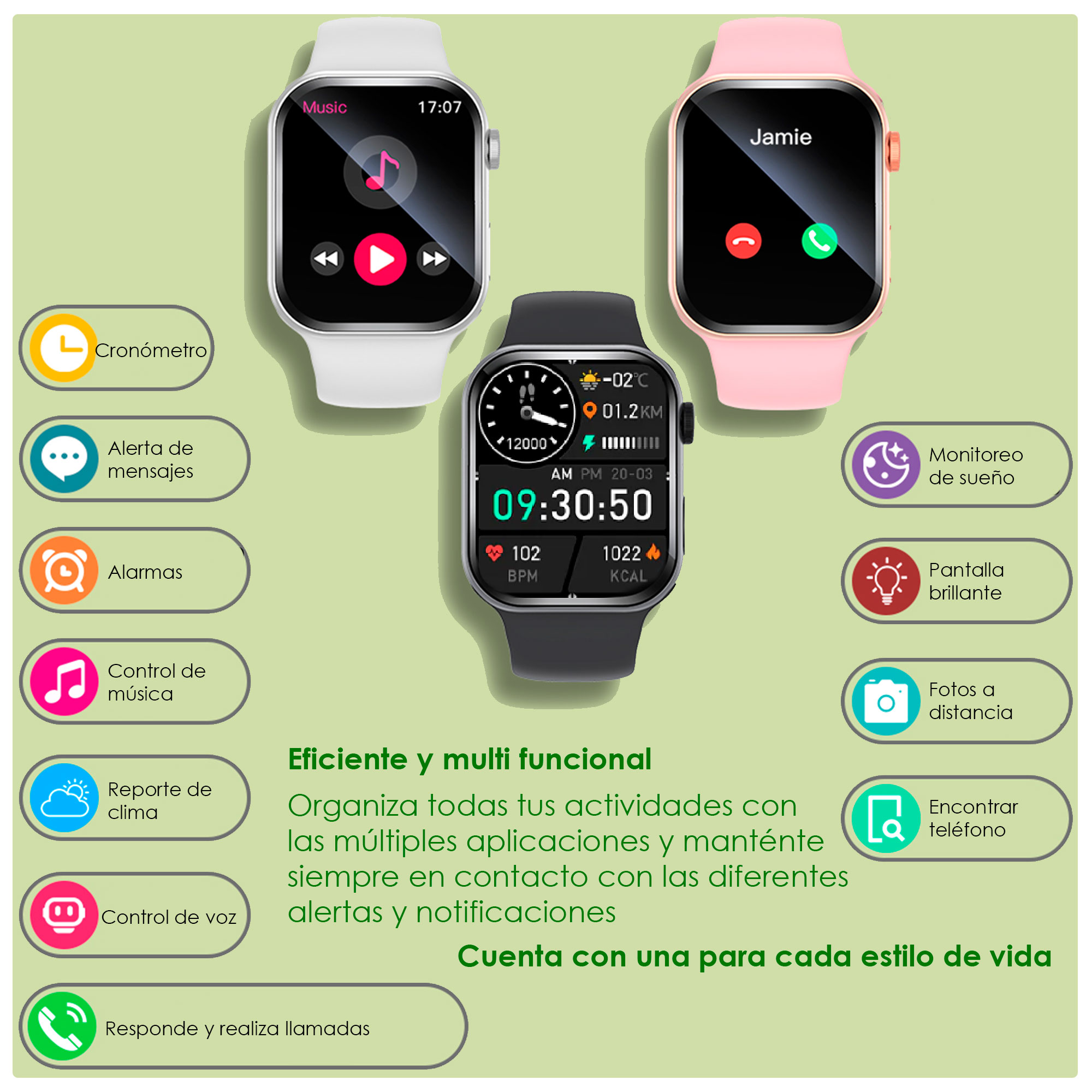 Reloj Smartwatch VAK f9 IP67 Metal Apple Health pasos Calorias Blanco