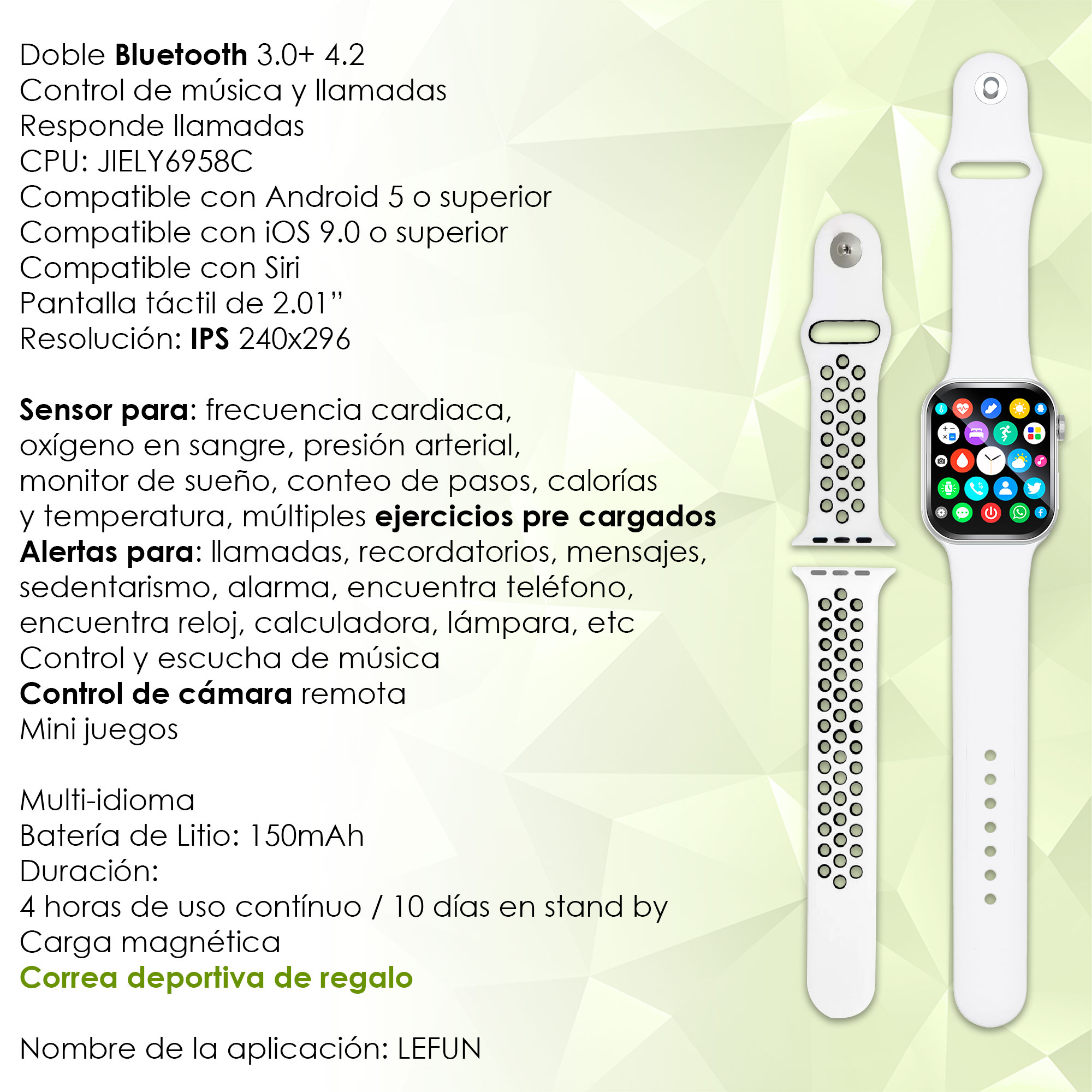 Reloj Smartwatch VAK f9 IP67 Metal Apple Health pasos Calorias Blanco