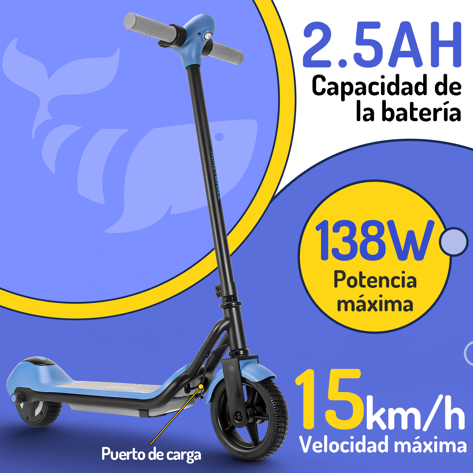 Scooter eléctrico infantil Honey Whale E2 Azul .