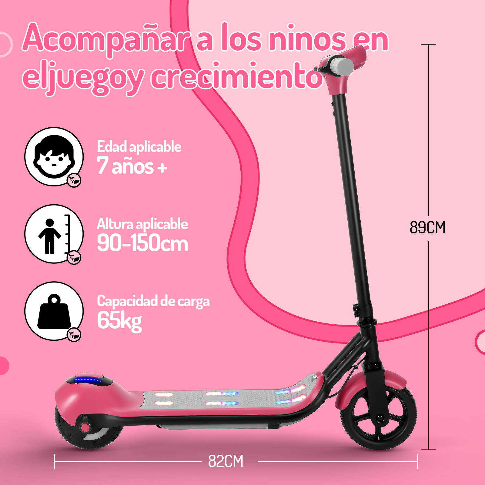 Scooter eléctrico infantil Honey Whale E2 Rosa.