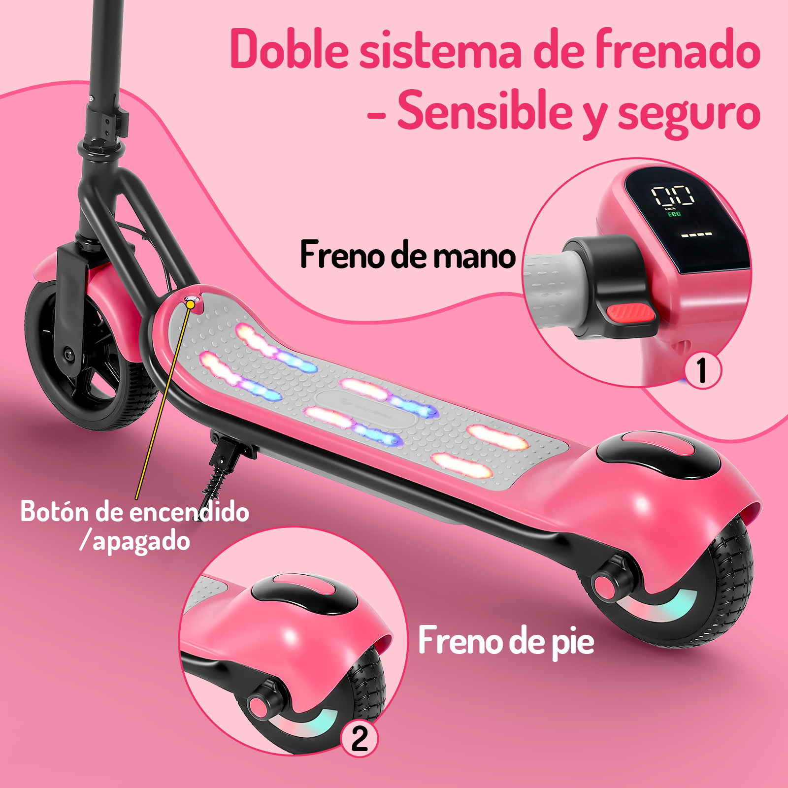 Scooter eléctrico infantil Honey Whale E2 Rosa.