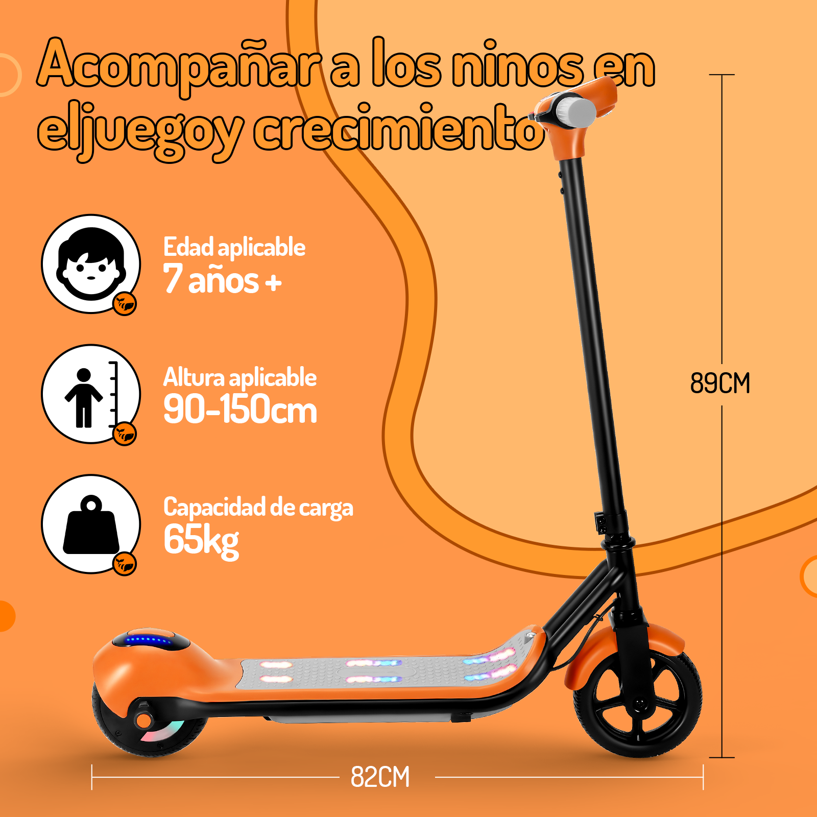Scooter eléctrico infantil Honey Whale E2 Naranja.