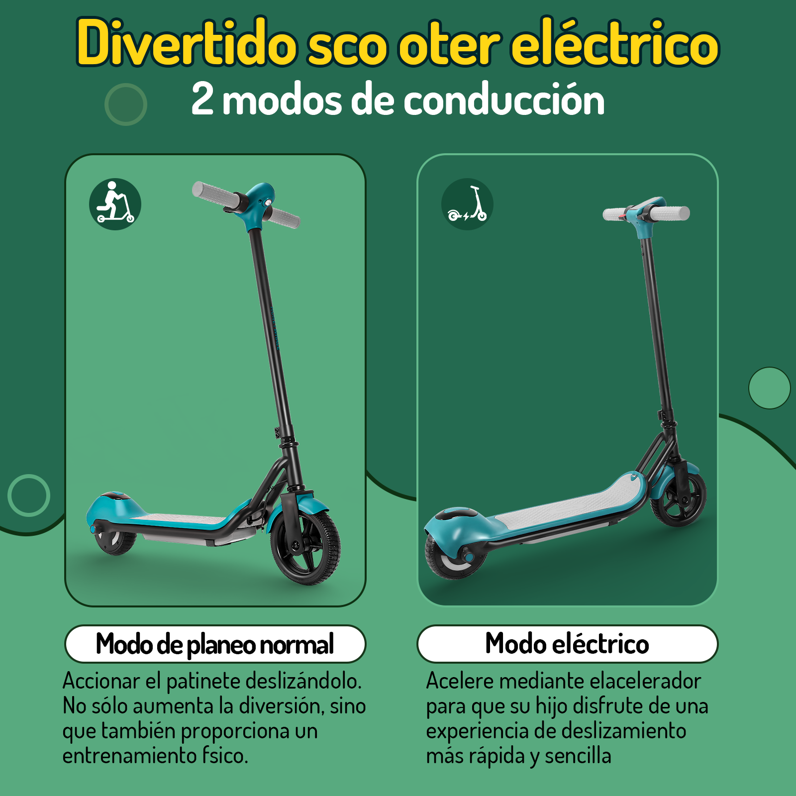 Scooter eléctrico infantil Honey Whale E2 Verde.