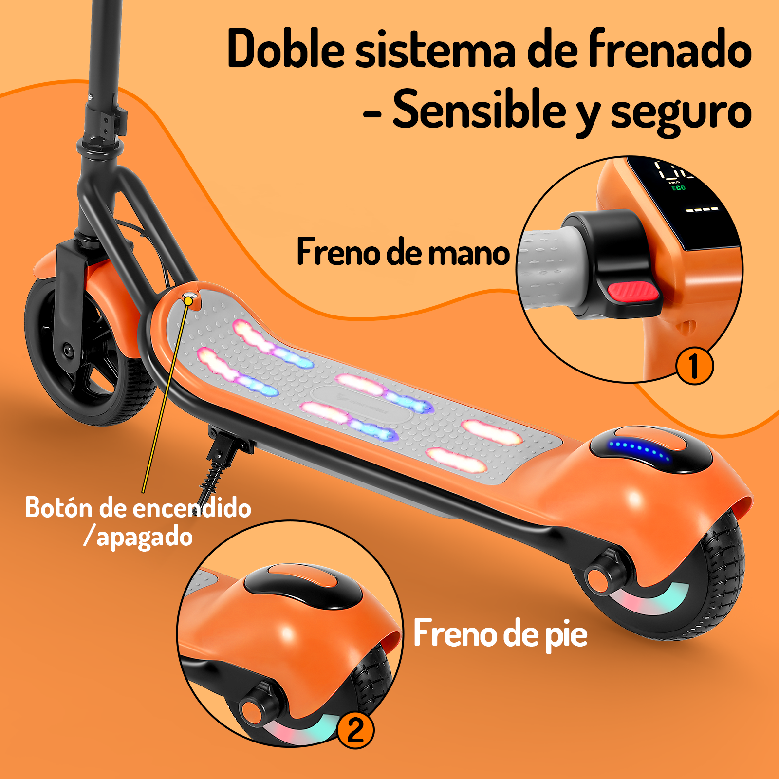 Scooter eléctrico infantil Honey Whale E2 Naranja.