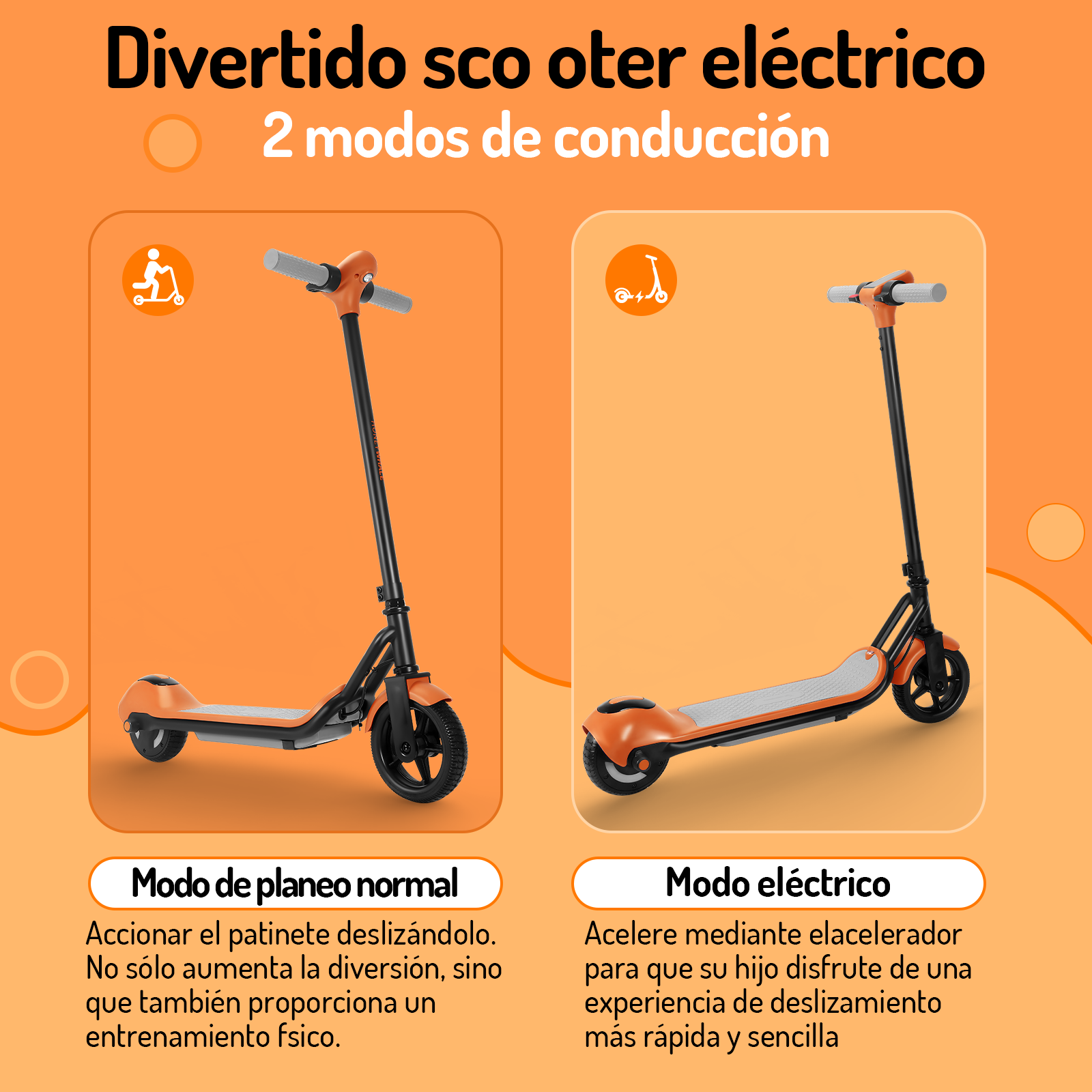 Scooter eléctrico infantil Honey Whale E2 Naranja.
