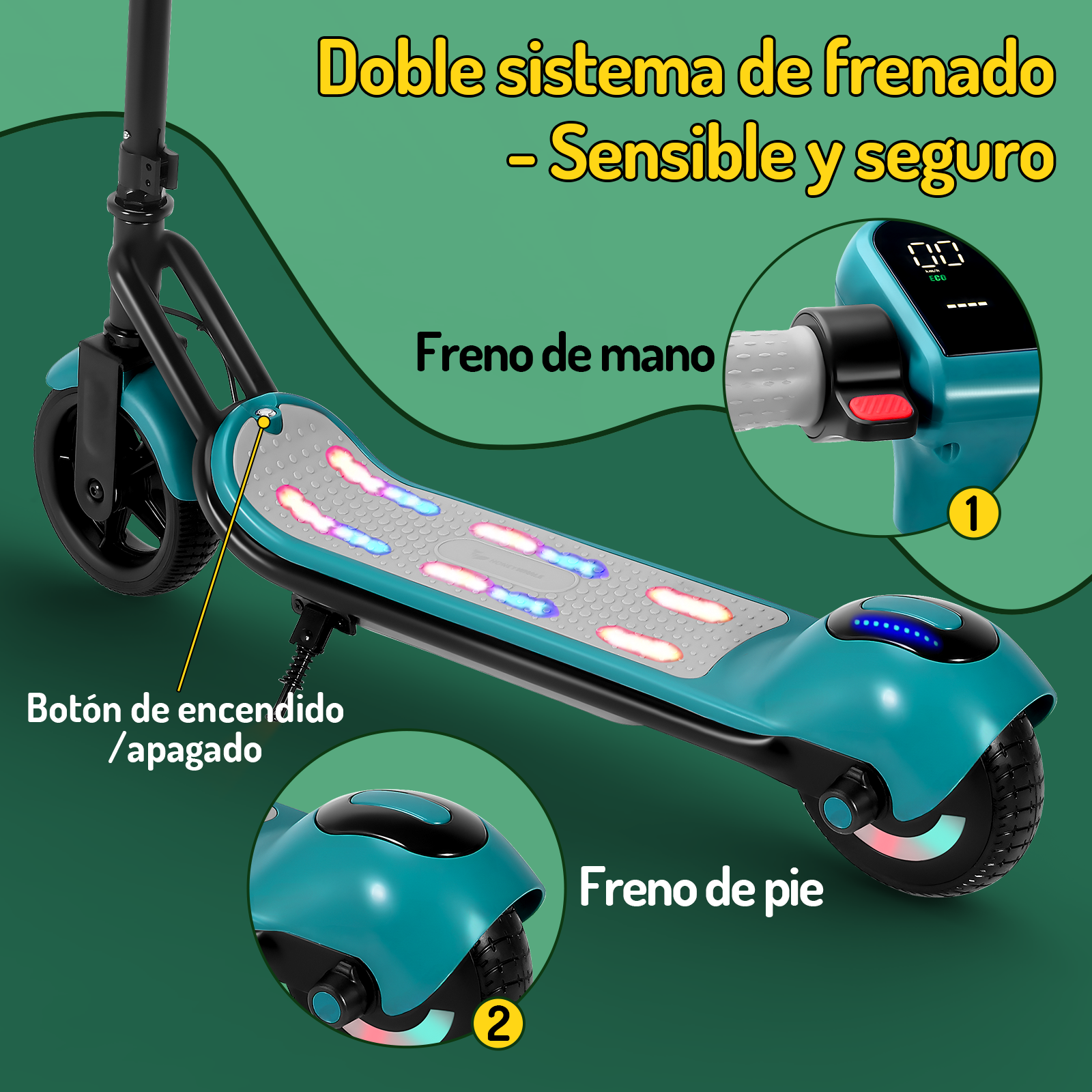 Scooter eléctrico infantil Honey Whale E2 Verde.