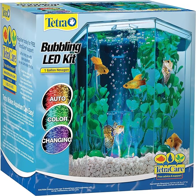 Tetra, Kit de pecera hexagonal con burbujeador LED, 1 Galon