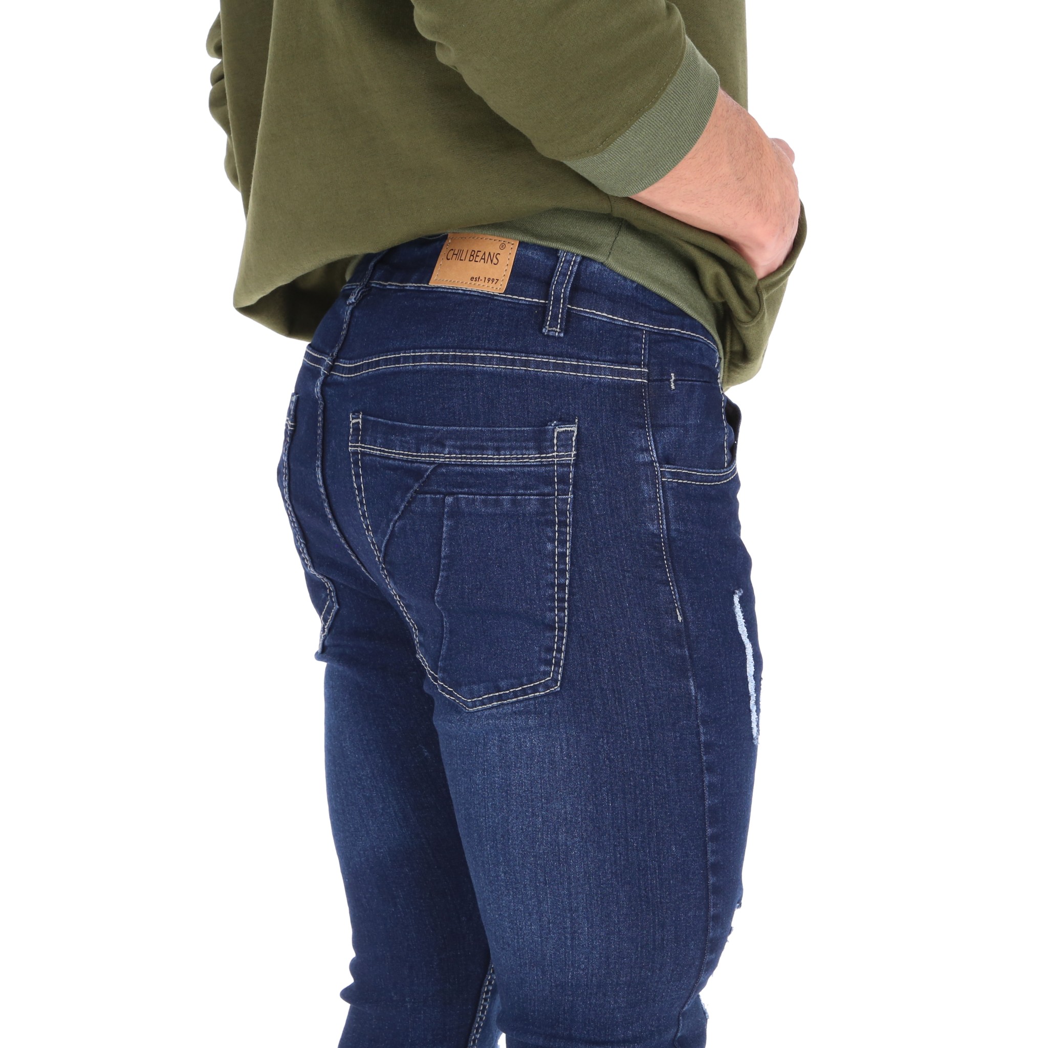 Pantalones Jeans Skinny Azul Oscuro Rotos Para Hombre