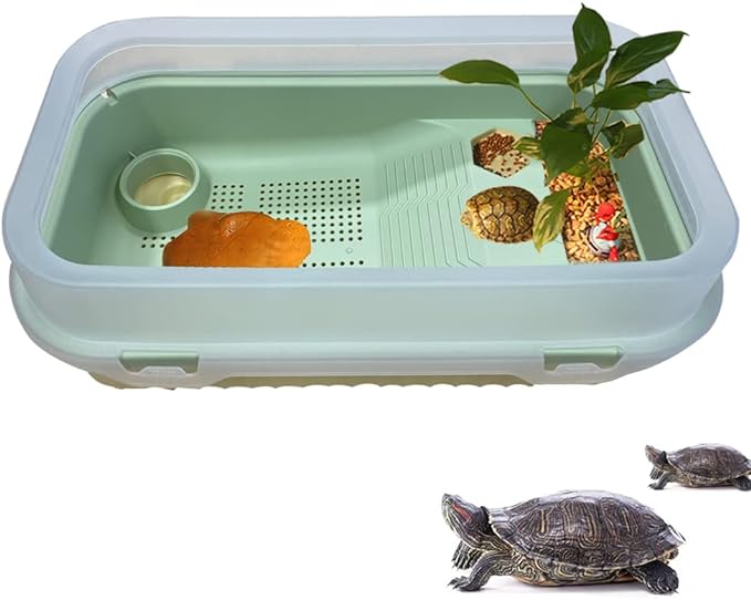 Tortuguero Tanque de Tortuga , Casa para Tortuga Antiescape con Plataforma Escaledas Kit Hábitat Grande para Tortuga Cangrejo Rana Lagardo Terrapina Anti-Escape Tortuguero Acuario de TortugaPlástico Visita la tienda de AbaqKalza